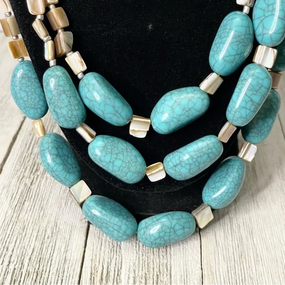 NEW YORK & CO Triple Strand Beaded Statement Piece Necklace - Picture 2 of 5